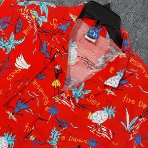 Vintage Ocean Pacific Shirt Mens Large Red Hawaiian Fire Dance Pineapple‎ USA